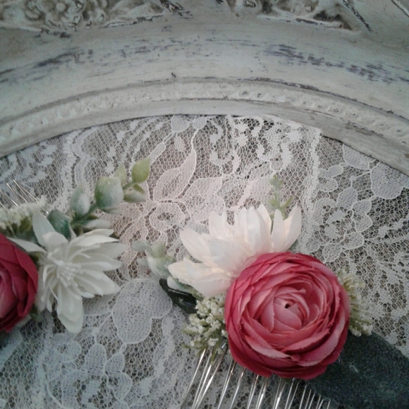 Wedding Hair Bridal Pink Hair Accents Wedding  FINAL SALE - Picture 10 of 11